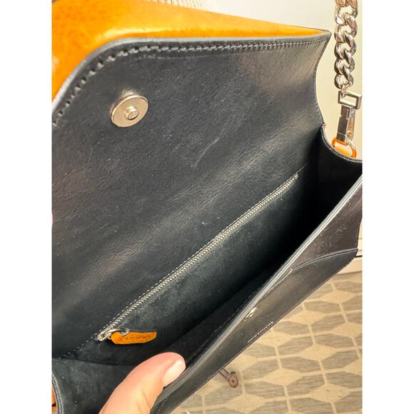 Acidchrome Handbag Black Camel Leather Magnetic Chain Strap Clutch Crossbody Bag - Picture 7 of 7